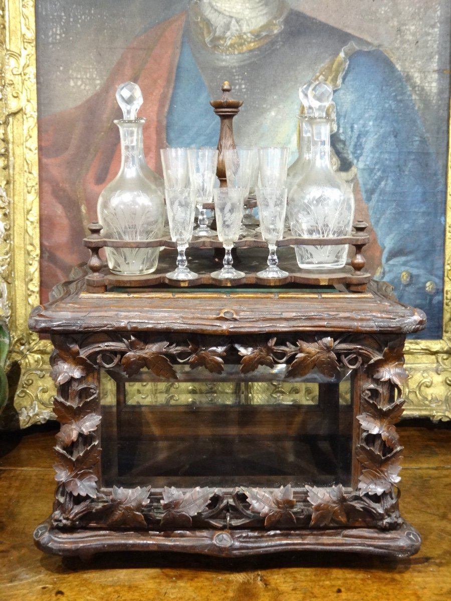 Liqueur Cellar In Carved Wood And Crystal From Saint Louis Black Forest 19th Century-photo-5