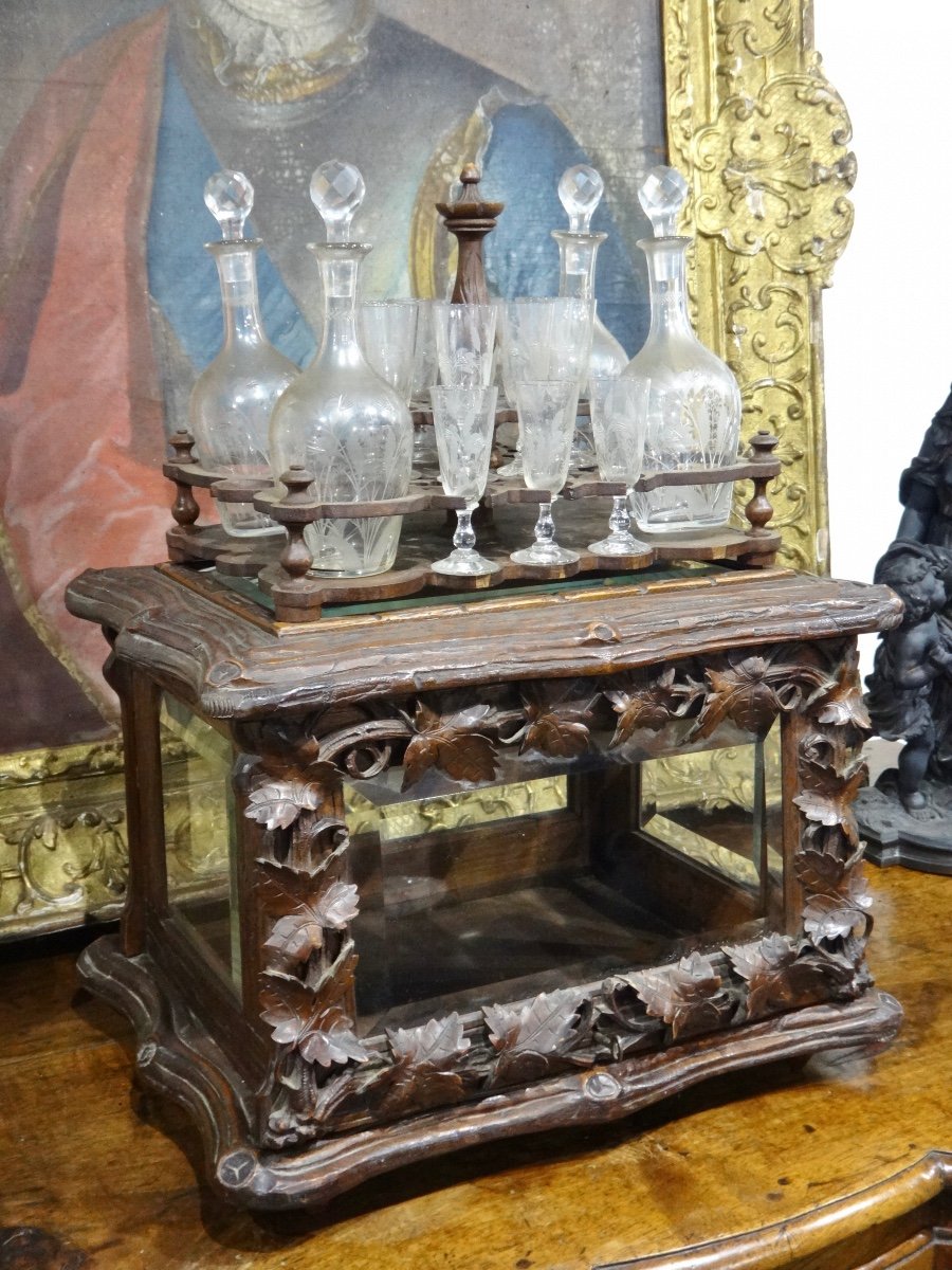 Liqueur Cellar In Carved Wood And Crystal From Saint Louis Black Forest 19th Century-photo-6