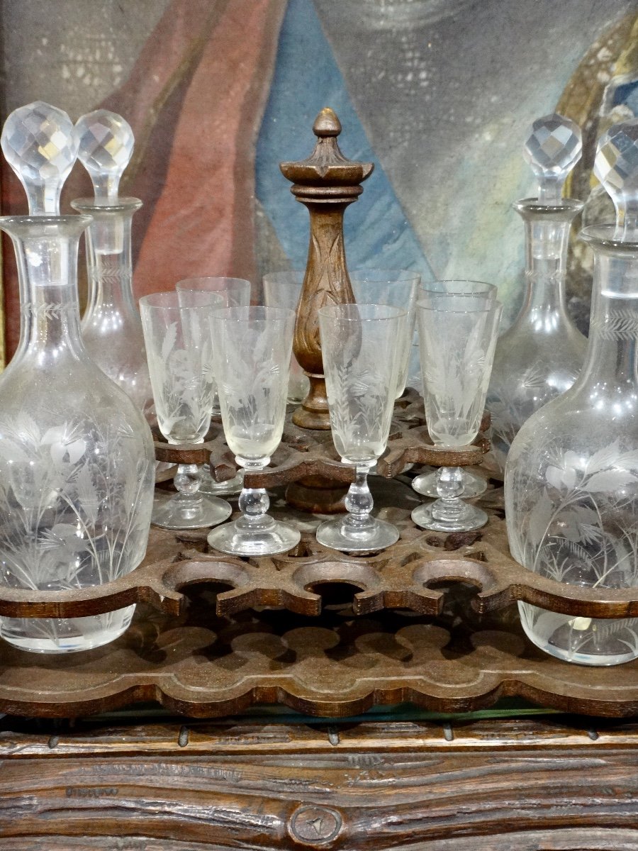 Liqueur Cellar In Carved Wood And Crystal From Saint Louis Black Forest 19th Century-photo-7