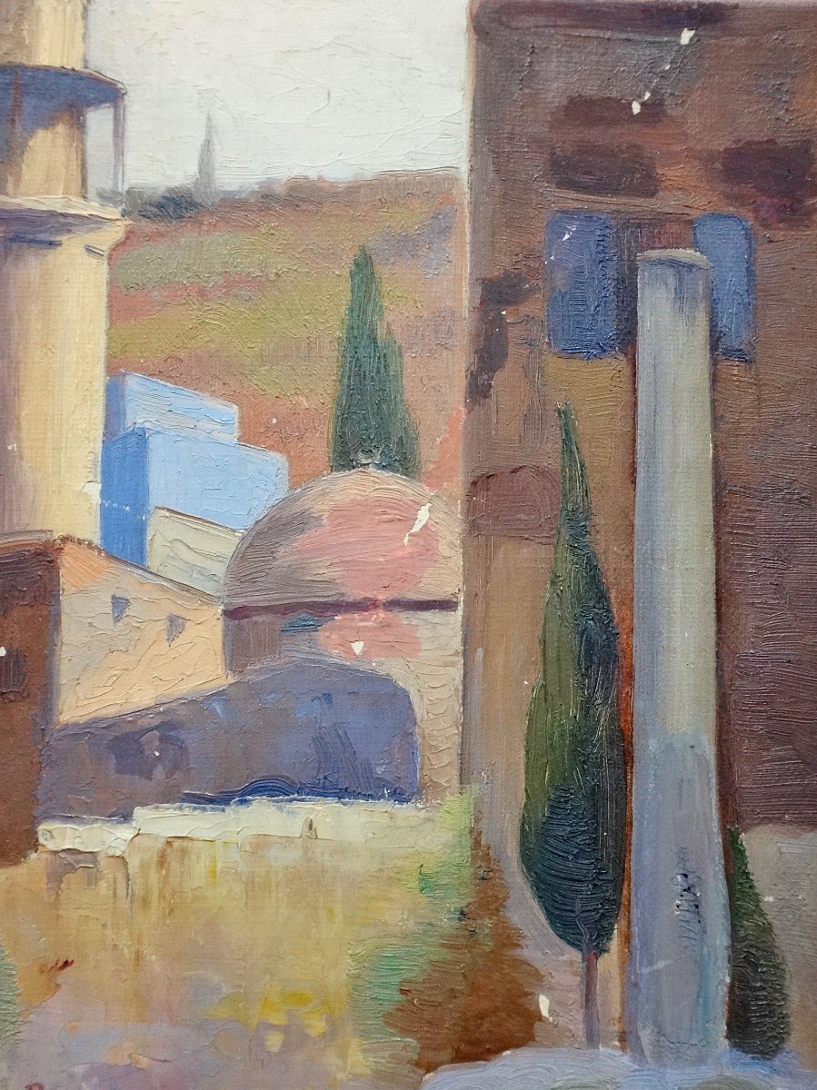 Philippe Long ( 1872-1957 ) Huile Sur Toile Orientaliste Jerusalem " Le Mont Des Oliviers "-photo-3