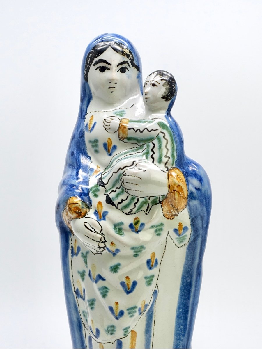 Fa&iuml;ence de Rennes vierge &agrave; l&#039;enfant &eacute;poque XIXe-photo-2