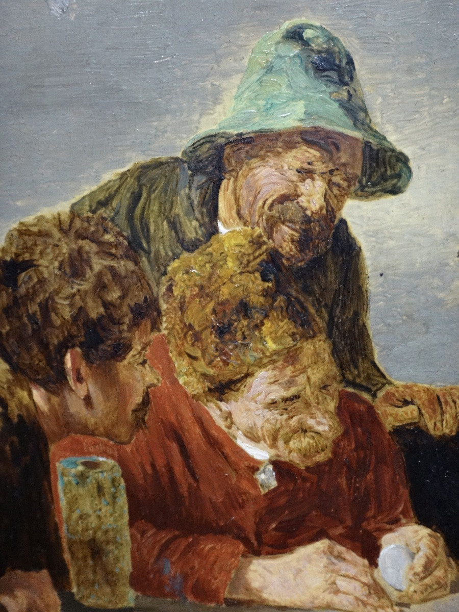 Ernst Karl Georg Zimmermann (1852-1901)  Huile sur Toile "Das Ei des Kolumbus" époque XIXe-photo-1
