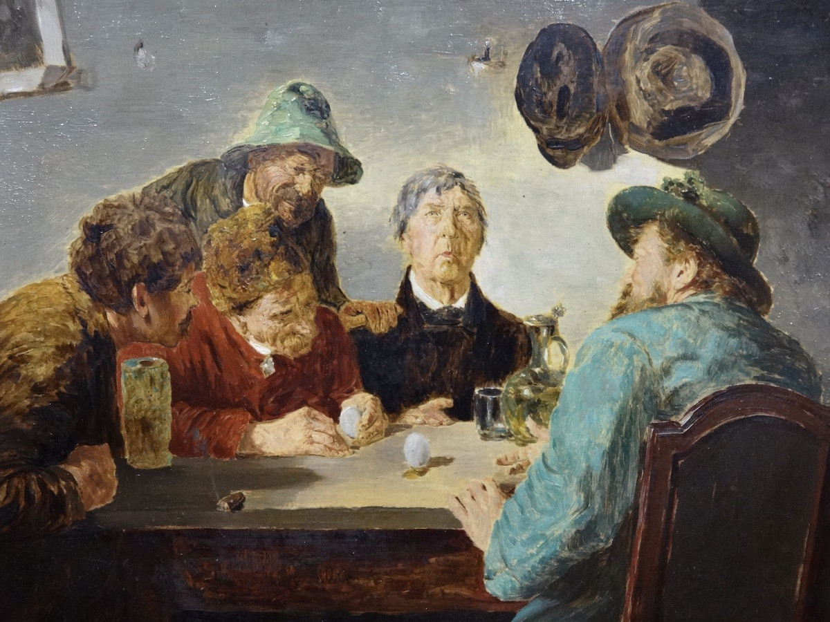 Ernst Karl Georg Zimmermann (1852-1901)  Huile sur Toile "Das Ei des Kolumbus" époque XIXe-photo-3