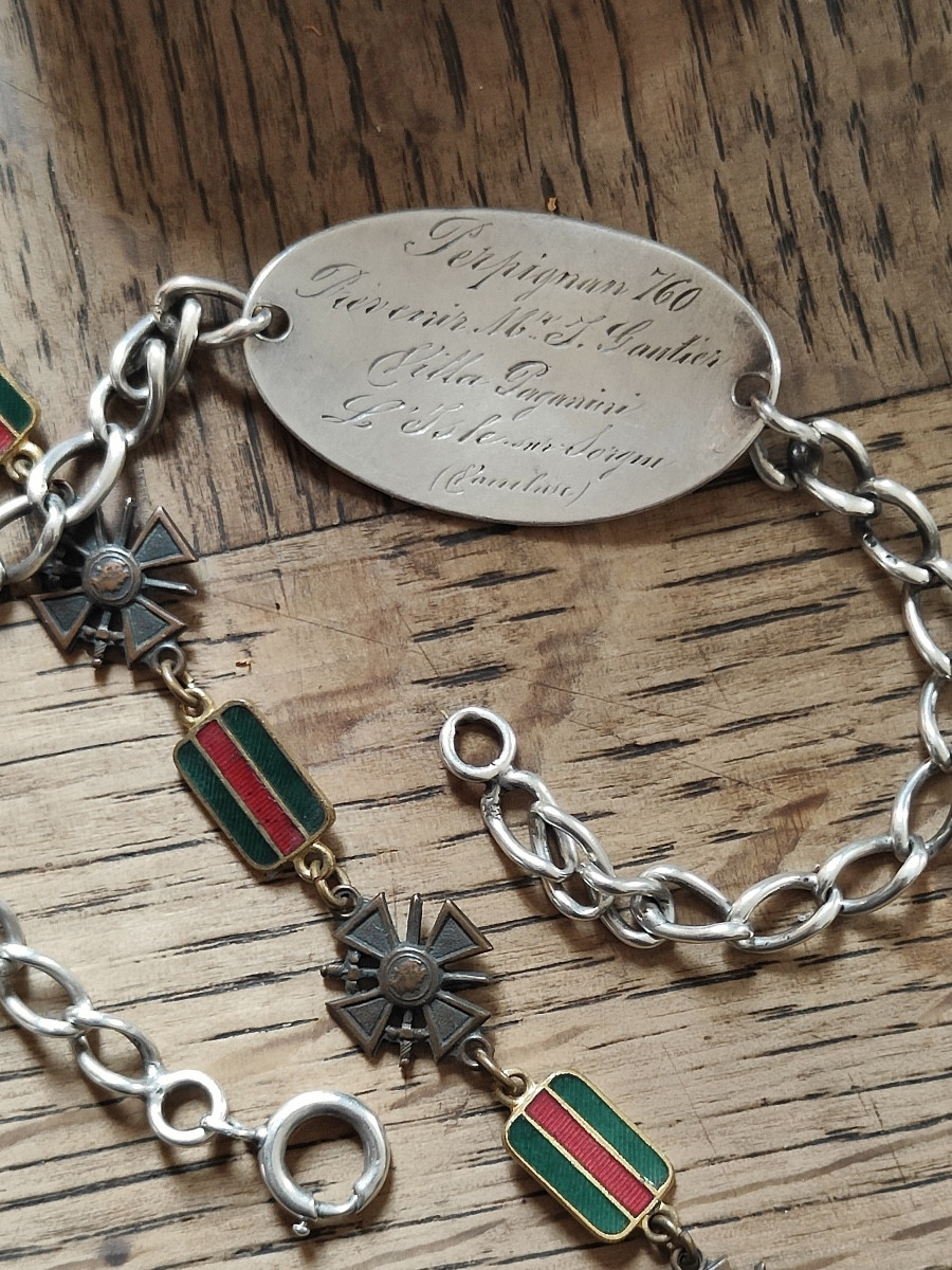 Set Of 2 Solid Silver Military Bracelets And War Cross 1914-18-photo-3