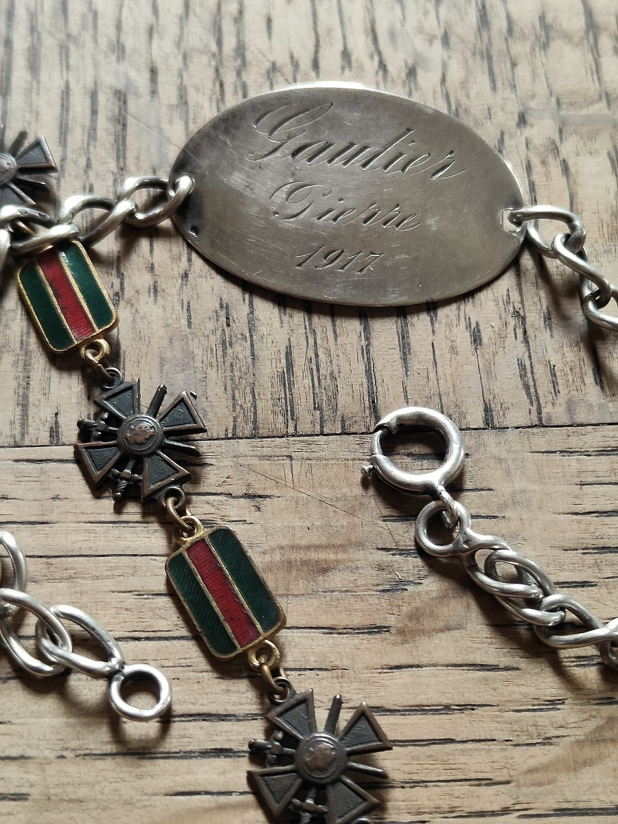 Set Of 2 Solid Silver Military Bracelets And War Cross 1914-18-photo-4