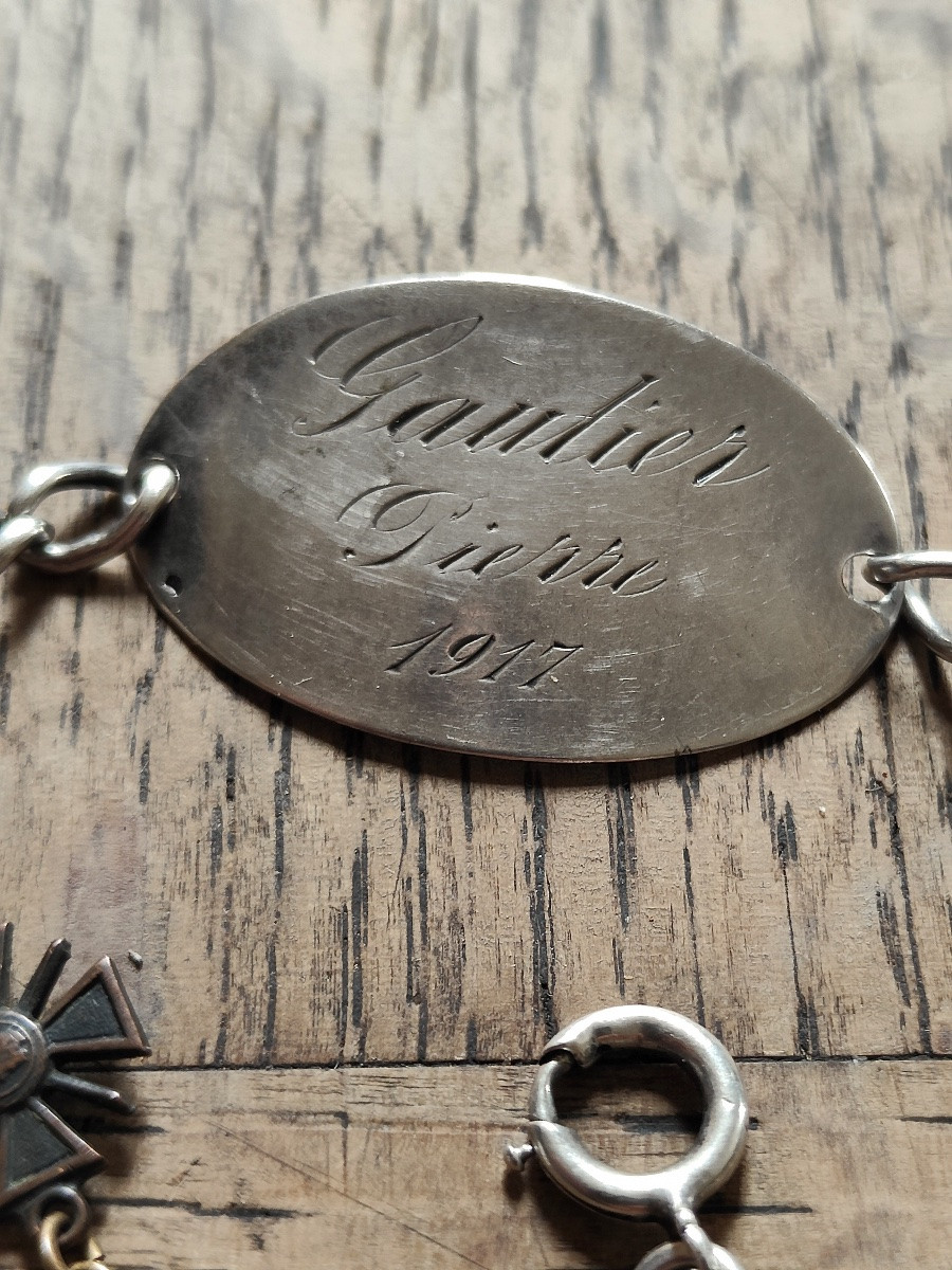 Set Of 2 Solid Silver Military Bracelets And War Cross 1914-18-photo-1