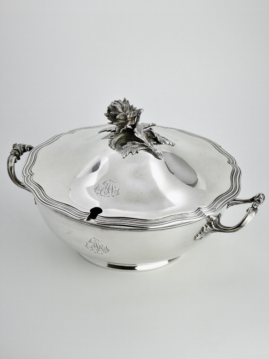Boulenger à Paris soupière ou légumier en Argent Massif de Style Louis XV époque XIXe-photo-2