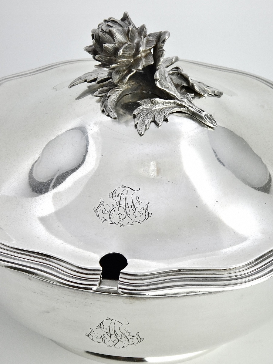 Boulenger à Paris soupière ou légumier en Argent Massif de Style Louis XV époque XIXe-photo-4