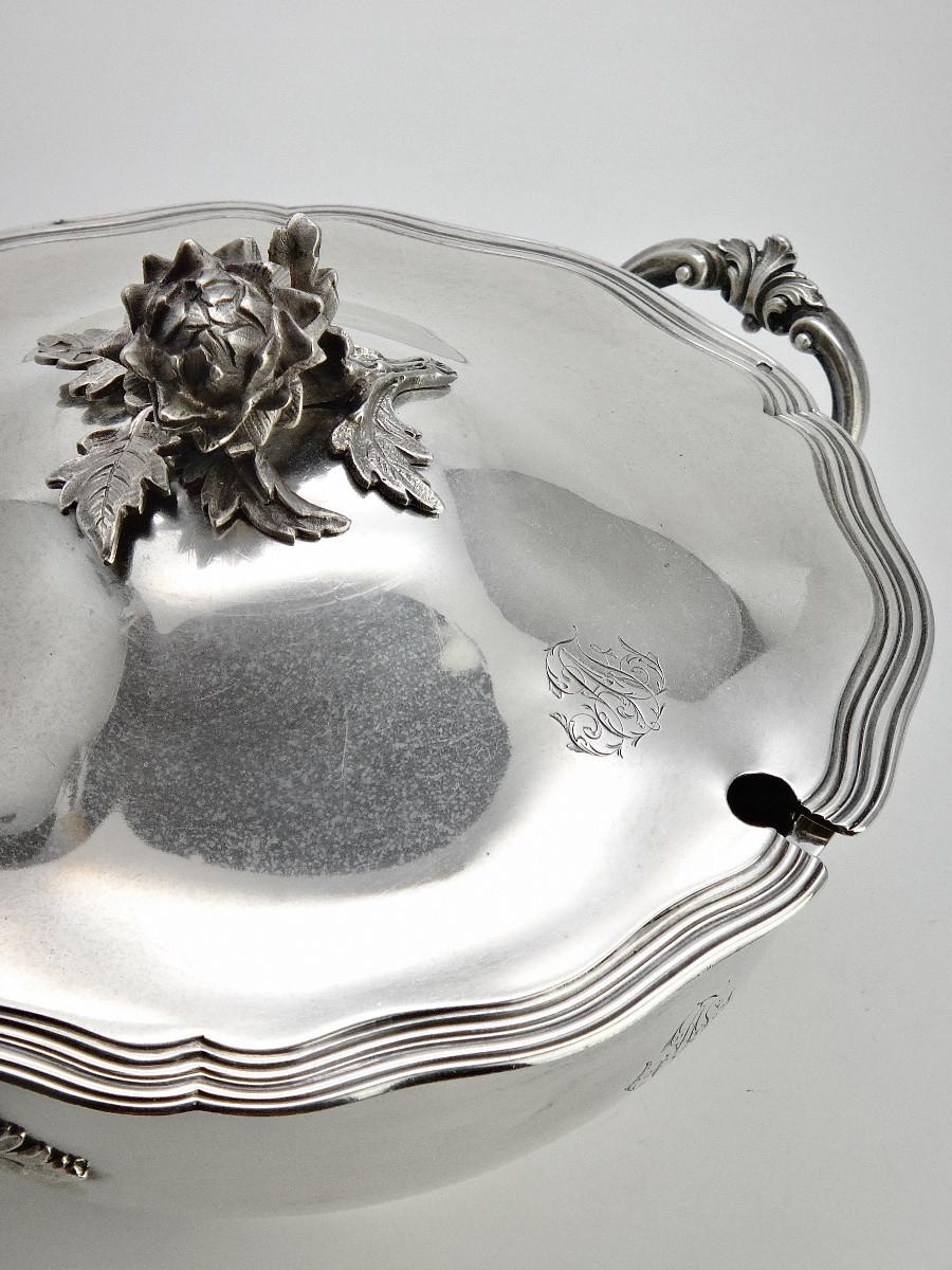 Boulenger à Paris soupière ou légumier en Argent Massif de Style Louis XV époque XIXe-photo-1