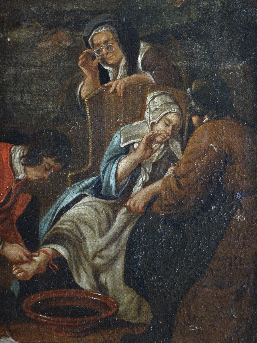 Oil On Canvas Genre Scene Bleeding From The Late 18th Century To Be Restored -photo-2
