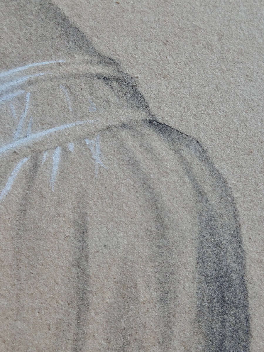 Dessin portrait de Femme au crayon daté 1820 dans le goût de Boilly époque Restauration XIXe -photo-2