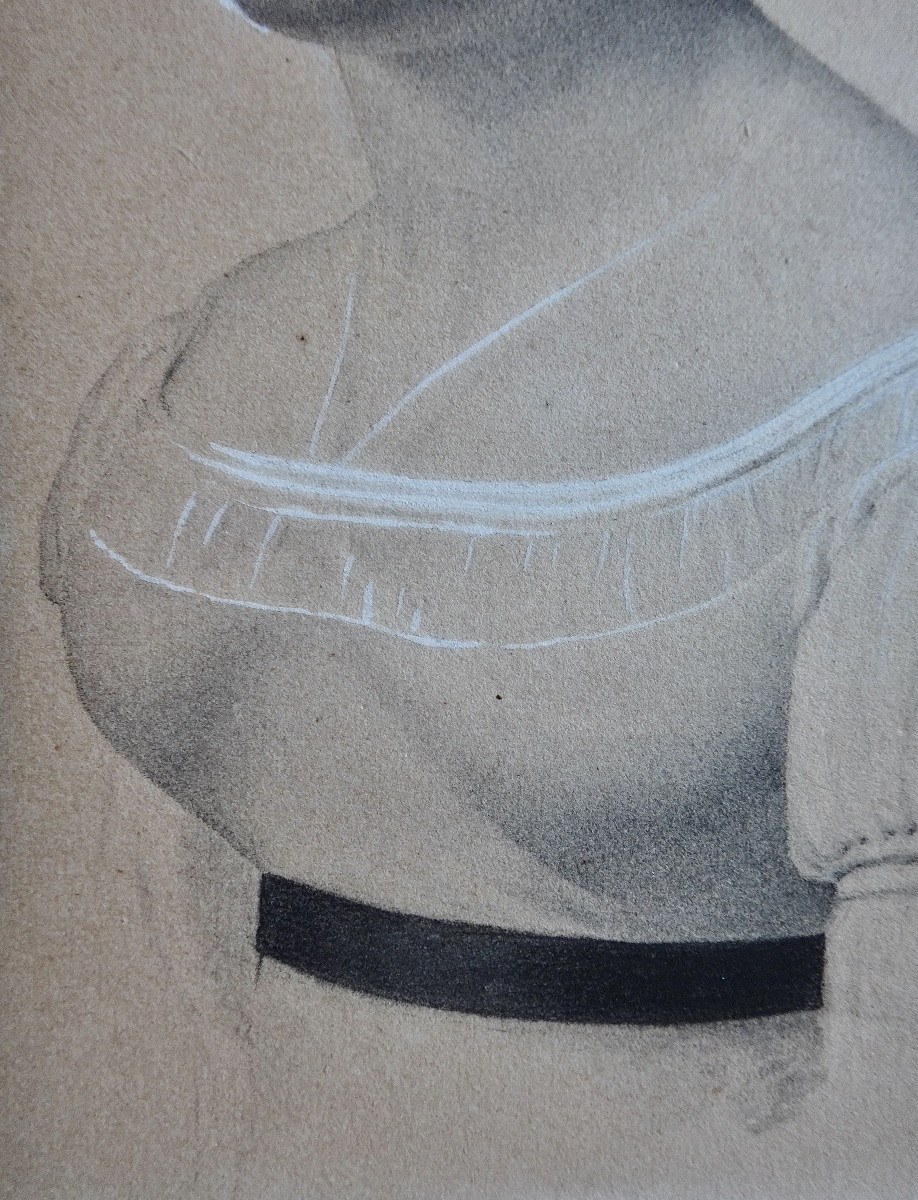 Dessin portrait de Femme au crayon daté 1820 dans le goût de Boilly époque Restauration XIXe -photo-3
