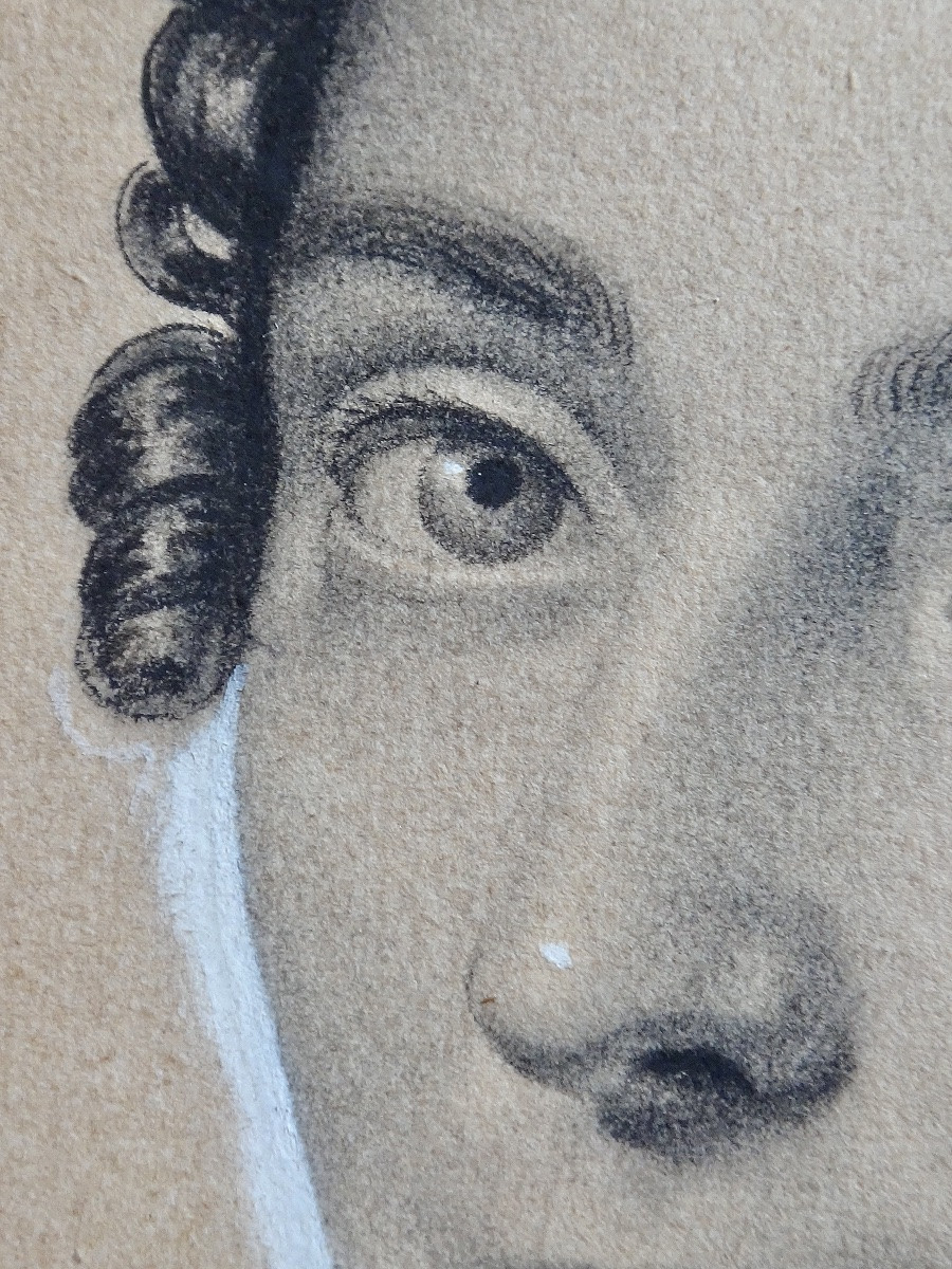 Dessin portrait de Femme au crayon daté 1820 dans le goût de Boilly époque Restauration XIXe -photo-6