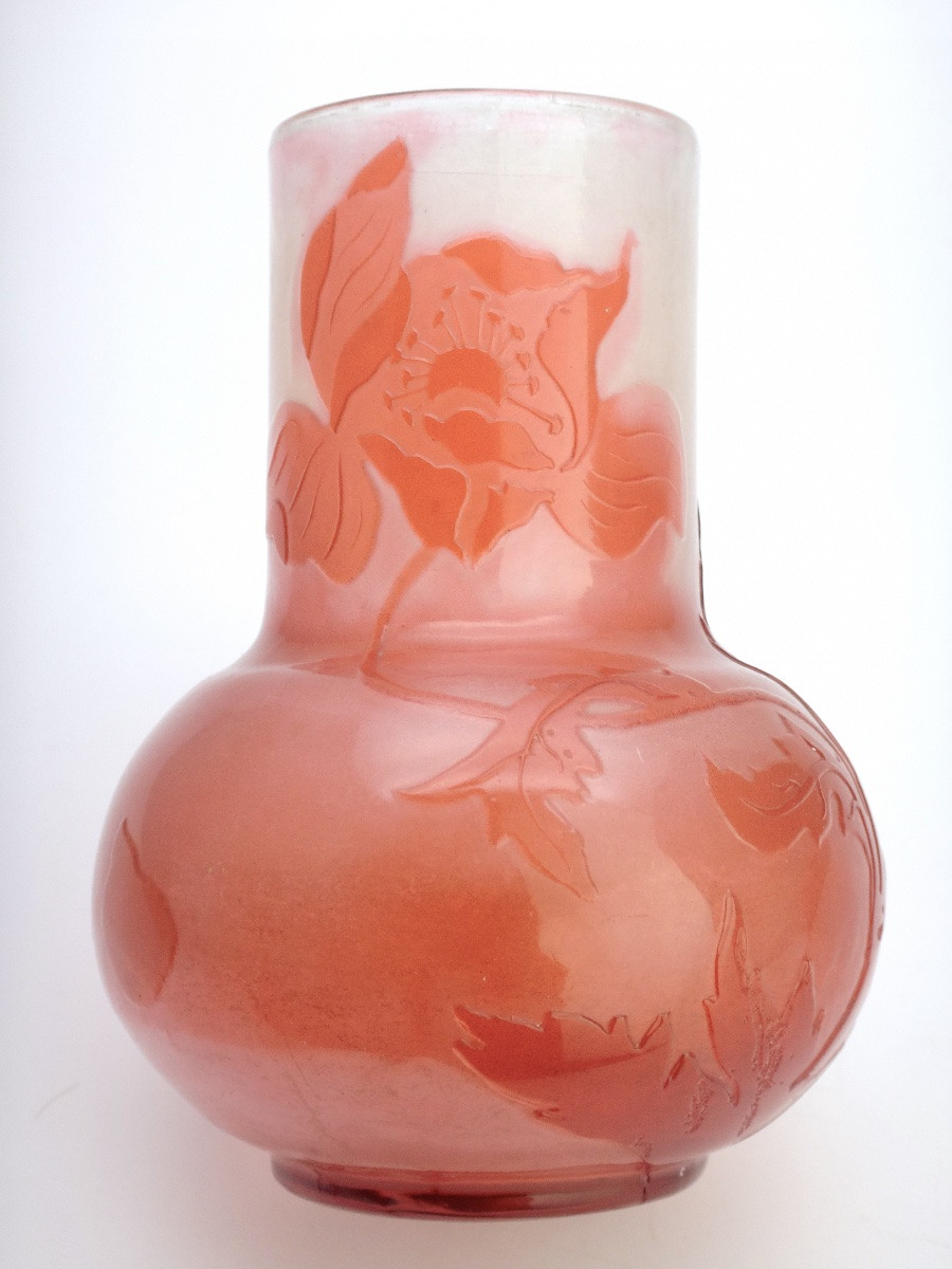Emile Gallé (1846-1904) Cameo Vase In Pékin Glass Art Nouveau Period 1900 -photo-1