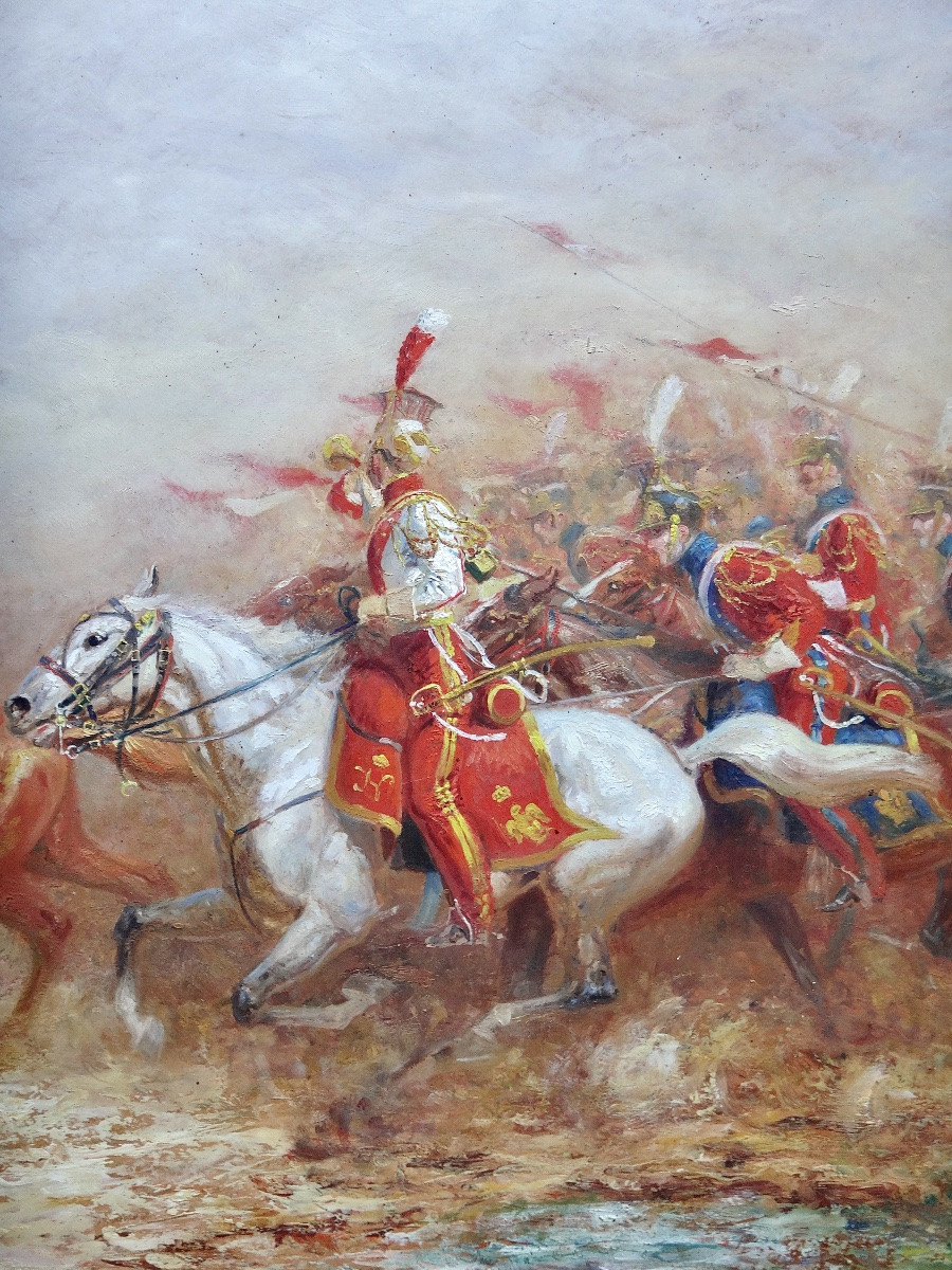 Eugène Péchaubès (1890-1967) Large-format Oil On Panel “cavalry Charge”-photo-4