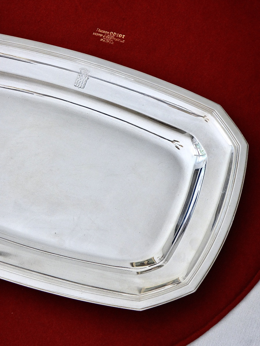 Maison ODIOT à Paris grand plat de service en Argent massif Époque Art Déco -photo-4