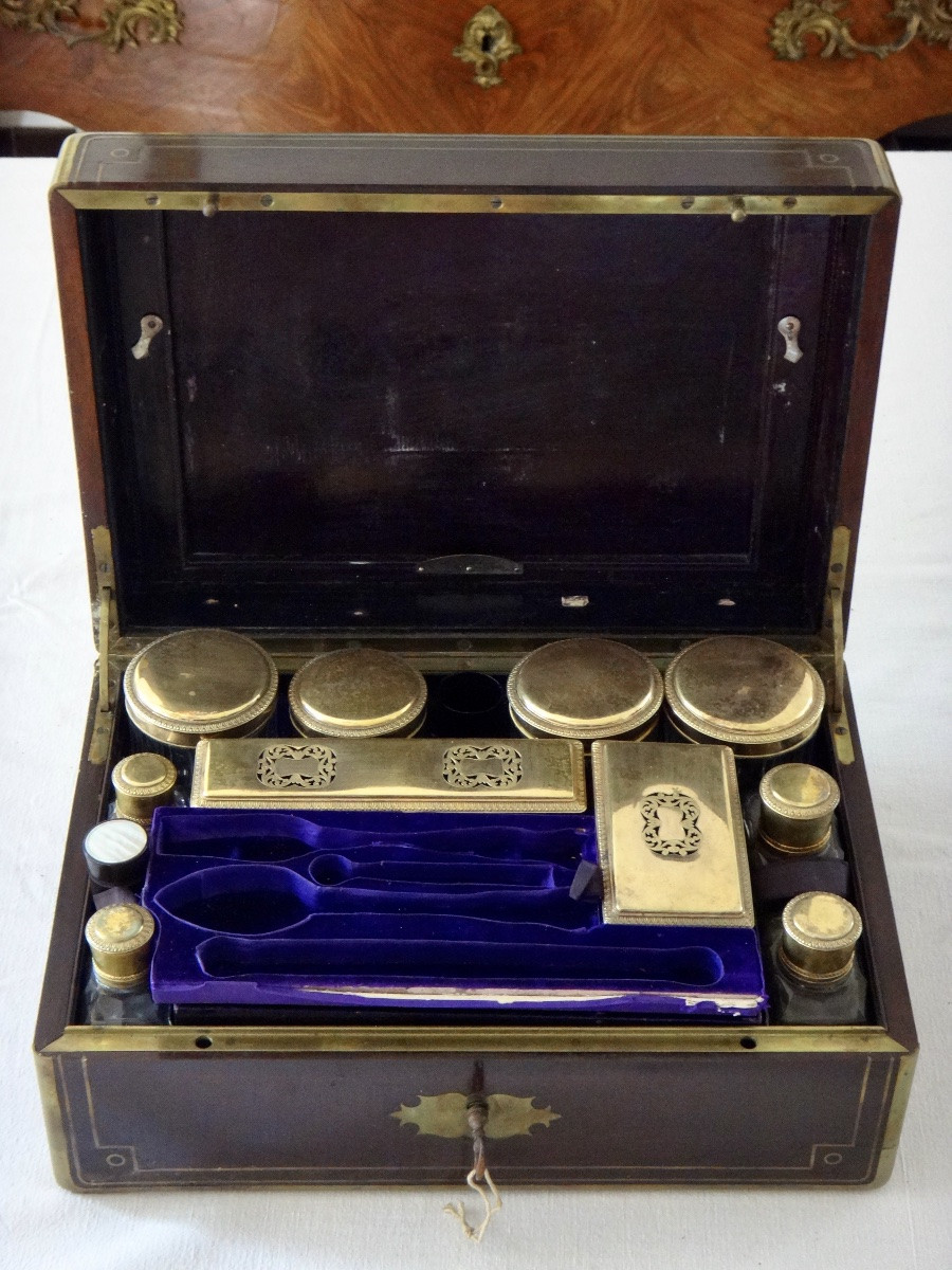 Aucoc In Paris Travel Kit With Bottles In Solid Silver And Crystal, Early 19th Century-photo-1