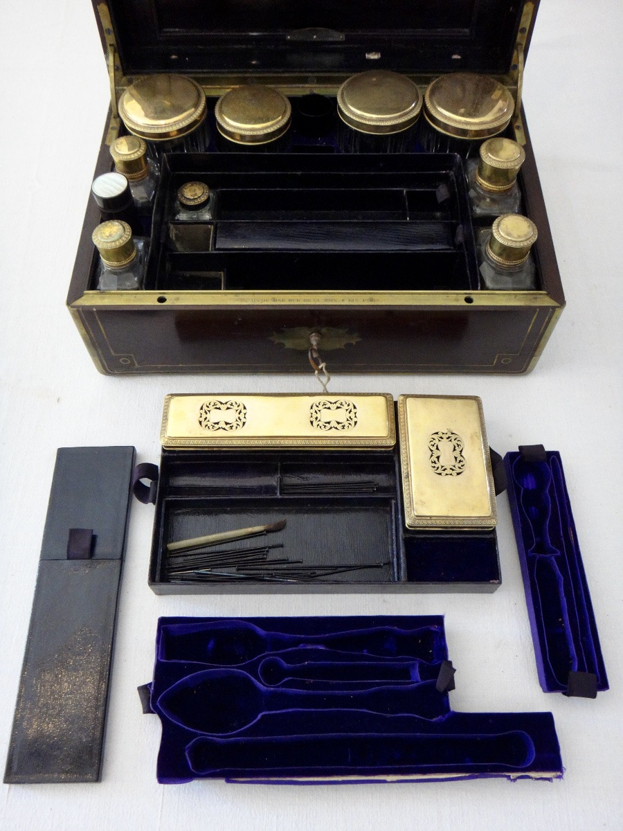 Aucoc In Paris Travel Kit With Bottles In Solid Silver And Crystal, Early 19th Century-photo-3