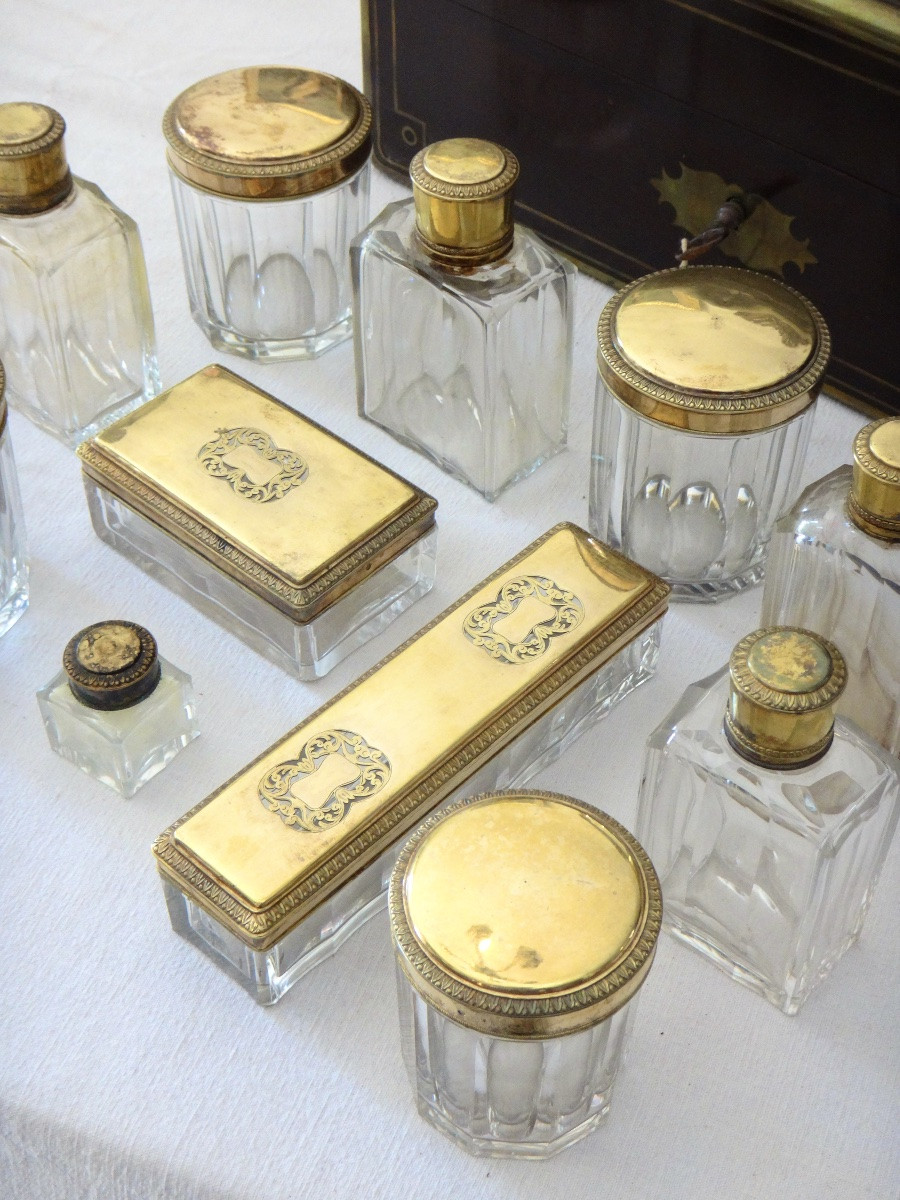 Aucoc In Paris Travel Kit With Bottles In Solid Silver And Crystal, Early 19th Century-photo-4