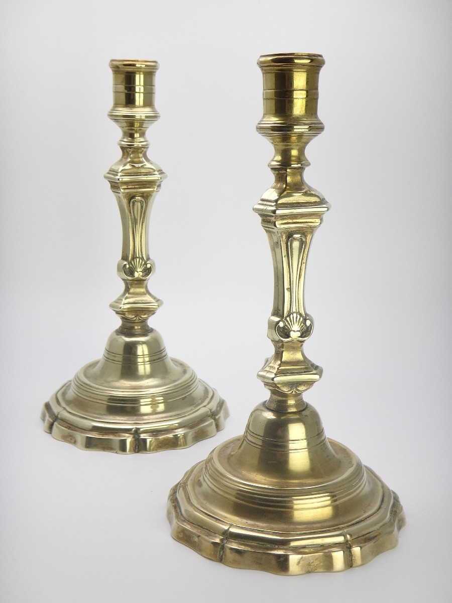 Paire de Flambeaux ou bougeoirs en Bronze époque Louis XV XVIIIe siècle-photo-3