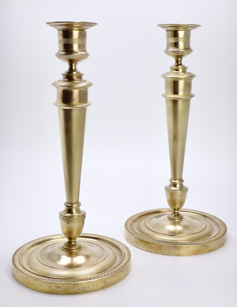 Paire de Flambeaux Bougeoirs bronze à l'Antique époque Directoire XVIIIe-photo-2
