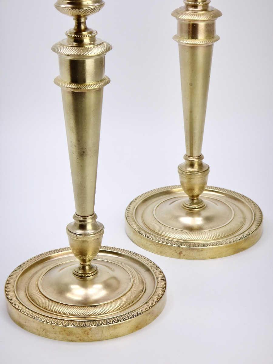 Paire de Flambeaux Bougeoirs bronze à l'Antique époque Directoire XVIIIe-photo-2