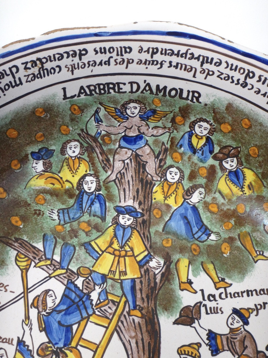  Faïence de Nevers saladier Patronymique à l'arbre d'Amour époque XVIIIe 1781-photo-3
