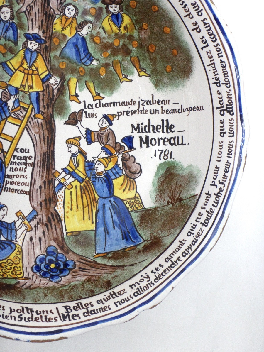  Faïence de Nevers saladier Patronymique à l'arbre d'Amour époque XVIIIe 1781-photo-4