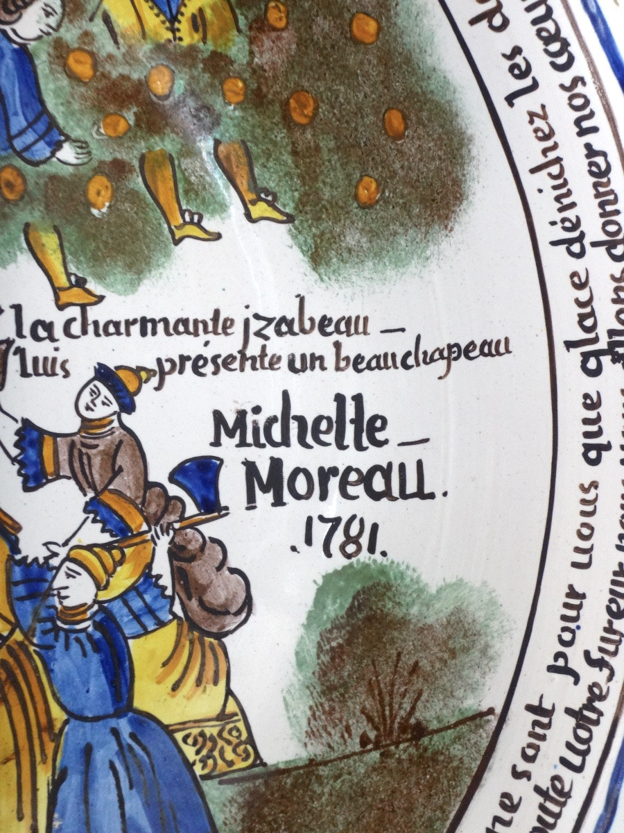  Faïence de Nevers saladier Patronymique à l'arbre d'Amour époque XVIIIe 1781-photo-1