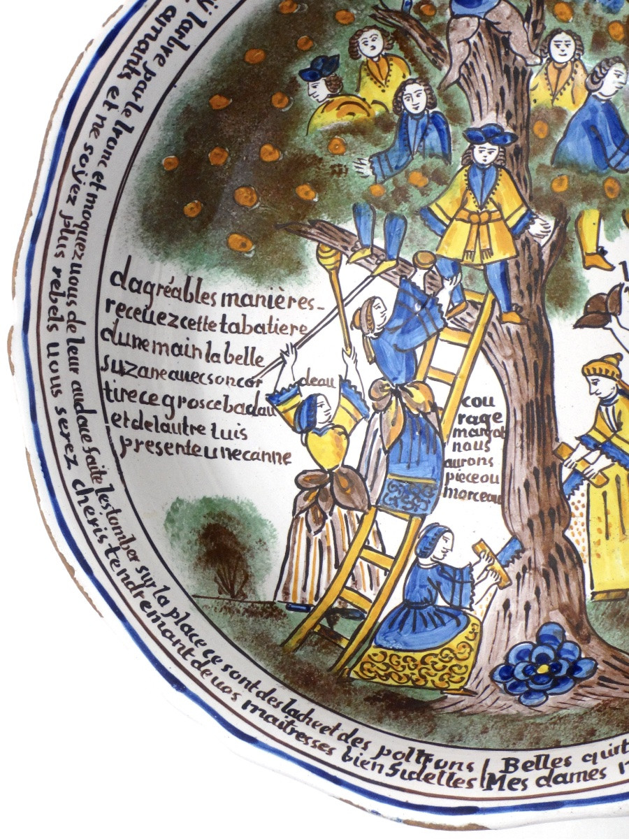  Faïence de Nevers saladier Patronymique à l'arbre d'Amour époque XVIIIe 1781-photo-2