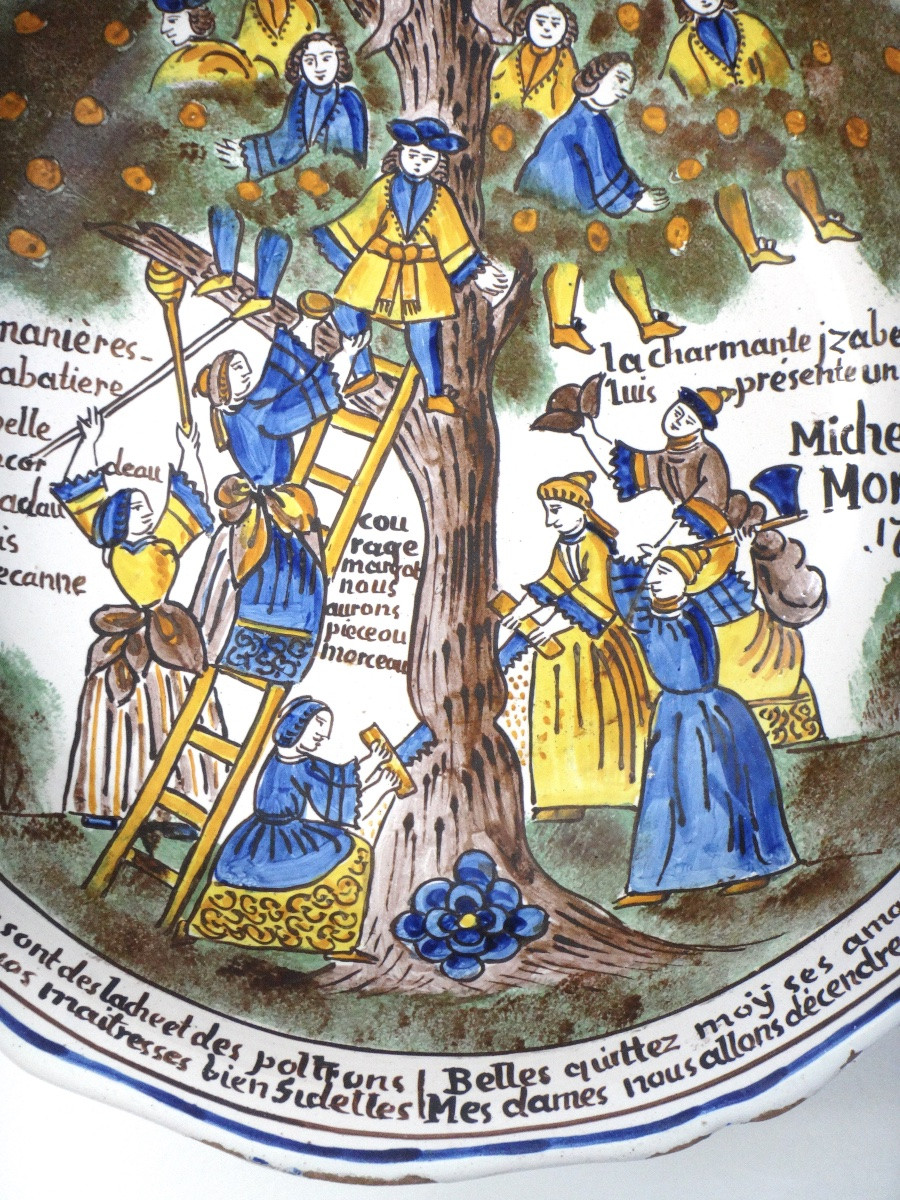  Faïence de Nevers saladier Patronymique à l'arbre d'Amour époque XVIIIe 1781-photo-3