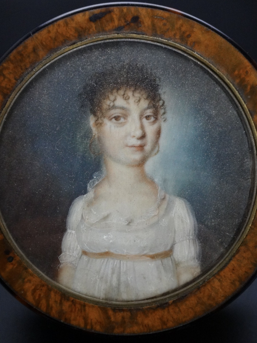 Boite à décor d'une miniature signée époque Directoire XVIIIe à restaurer-photo-2