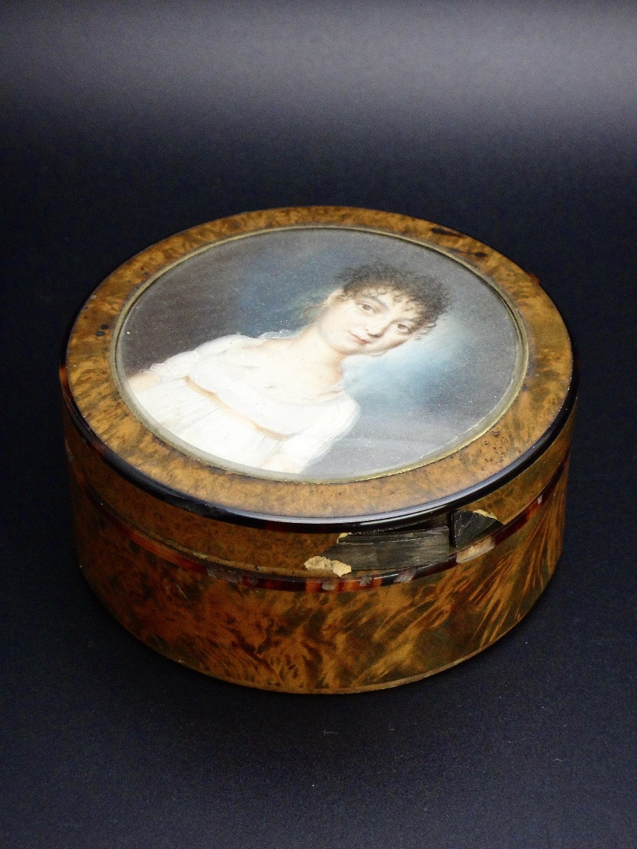 Boite à décor d'une miniature signée époque Directoire XVIIIe à restaurer-photo-3