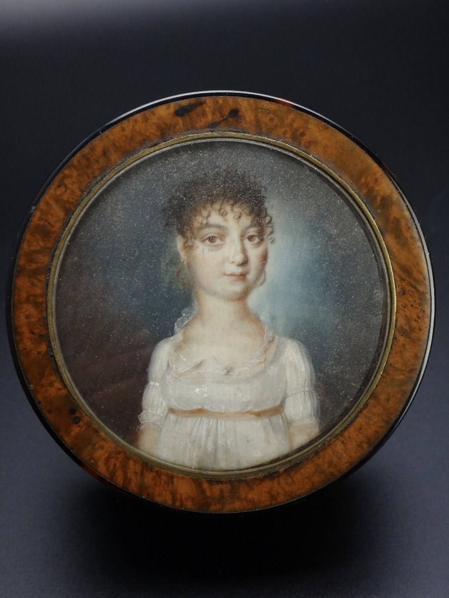 Boite à décor d'une miniature signée époque Directoire XVIIIe à restaurer