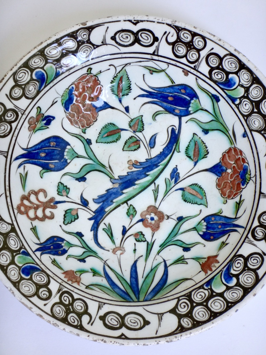Iznik Ceramic Dish With Saz Palm - Circa 1600-photo-2