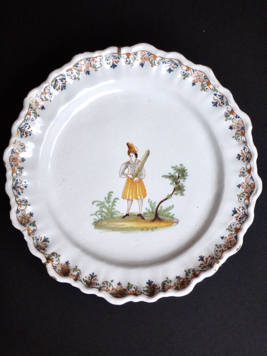 Manufacture De Lyon Pair Of Plates In 18th Century Polychrome Earthenware-photo-4