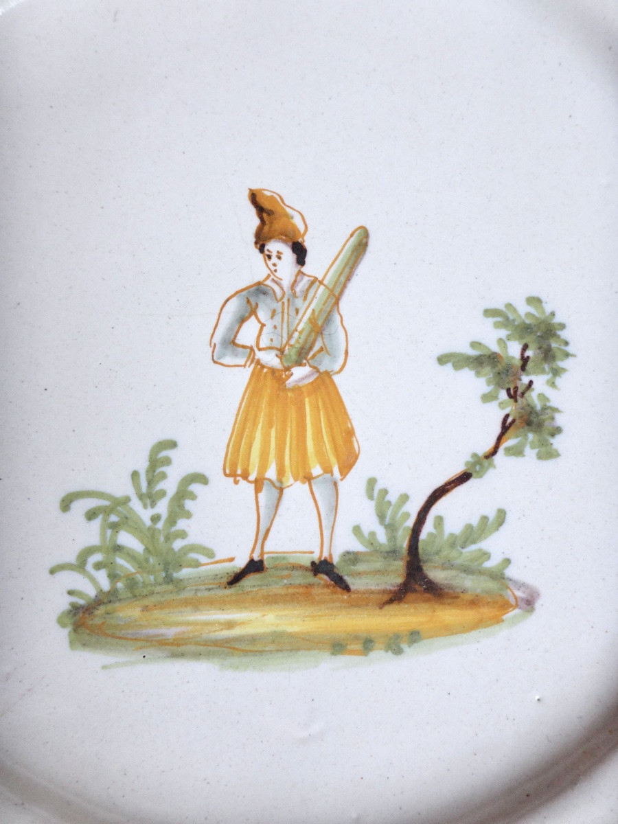 Manufacture De Lyon Pair Of Plates In 18th Century Polychrome Earthenware-photo-5