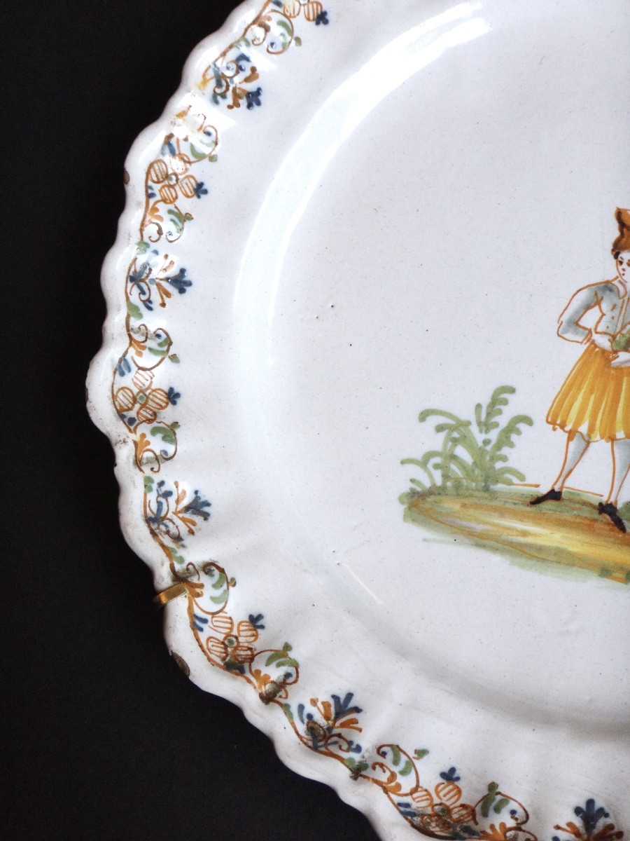 Manufacture De Lyon Pair Of Plates In 18th Century Polychrome Earthenware-photo-6