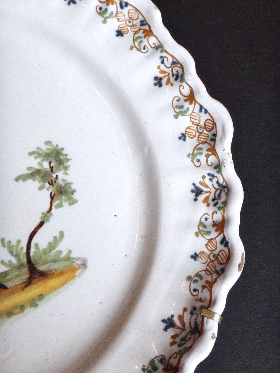 Manufacture De Lyon Pair Of Plates In 18th Century Polychrome Earthenware-photo-7