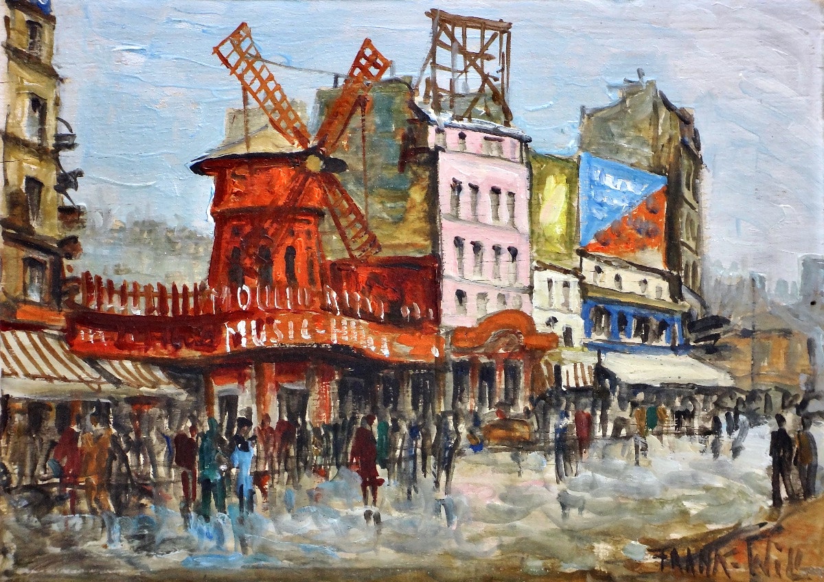 FRANK WILL (1900-1951) Huile sur bois " Le Moulin rouge à Paris "-photo-2