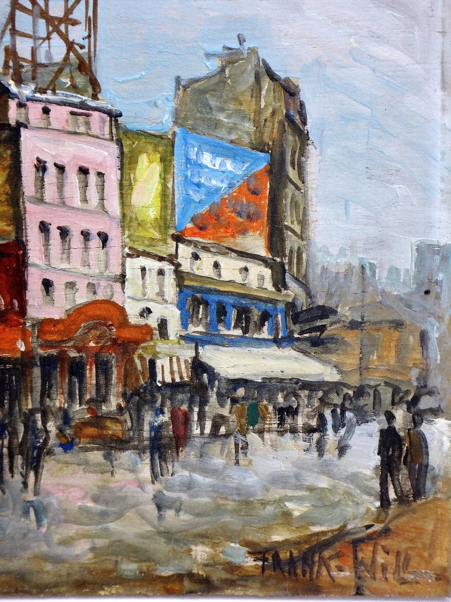 FRANK WILL (1900-1951) Huile sur bois " Le Moulin rouge à Paris "-photo-4