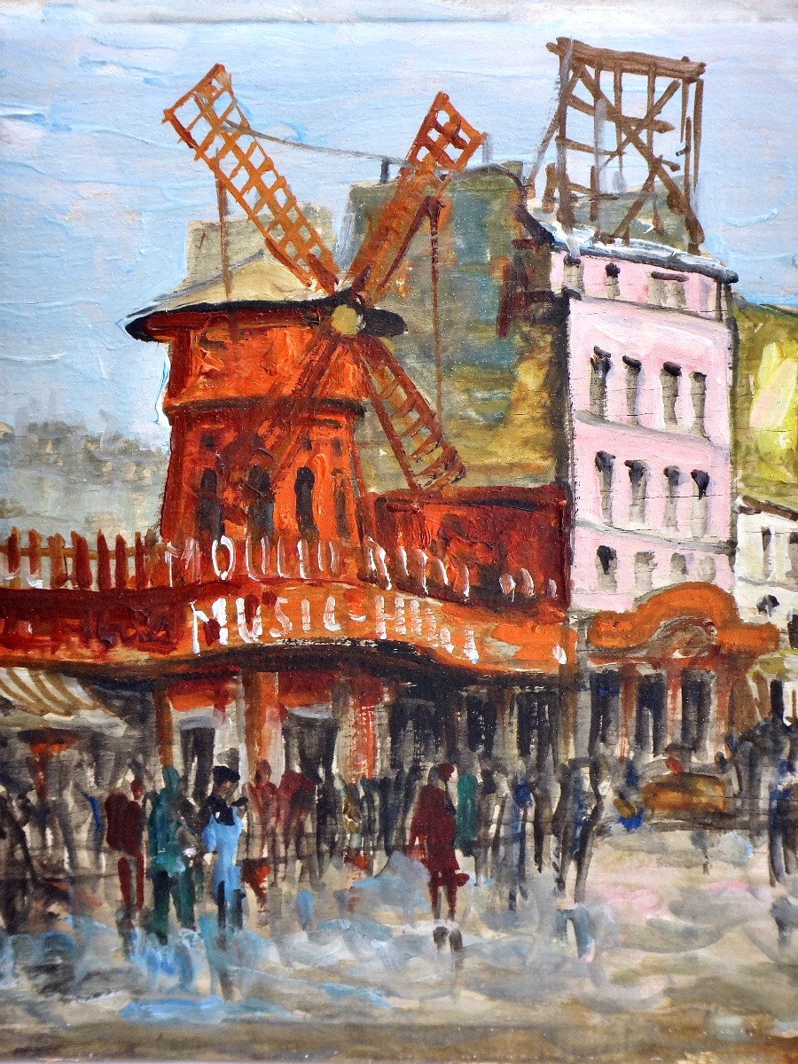 FRANK WILL (1900-1951) Huile sur bois " Le Moulin rouge à Paris "-photo-3