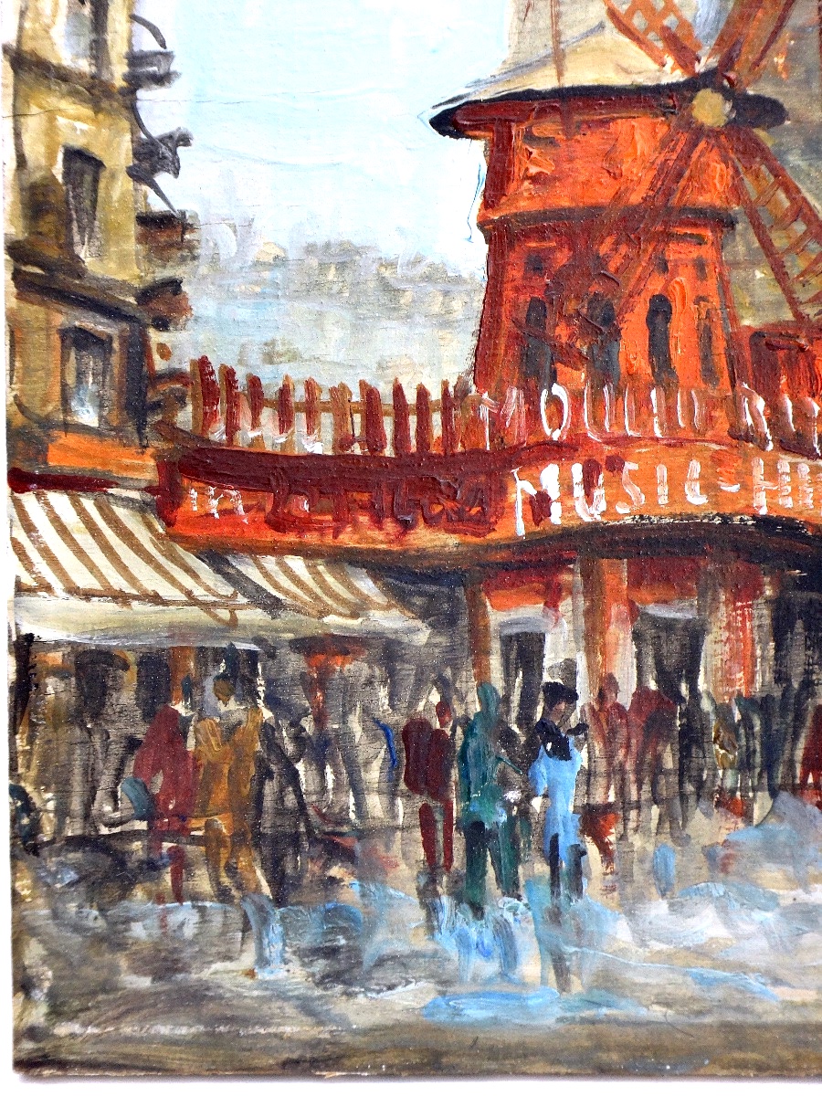 FRANK WILL (1900-1951) Huile sur bois " Le Moulin rouge à Paris "-photo-2