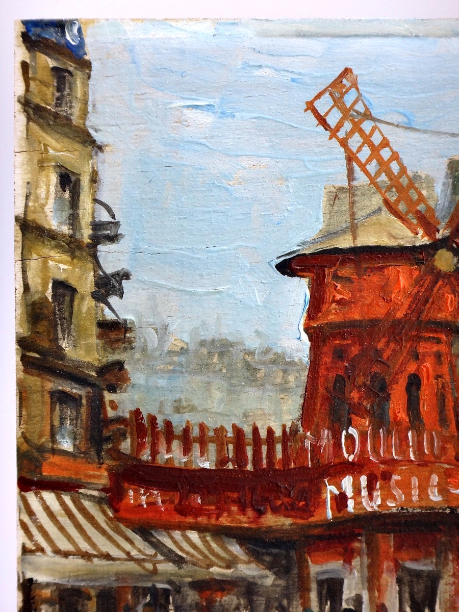 FRANK WILL (1900-1951) Huile sur bois " Le Moulin rouge à Paris "-photo-3