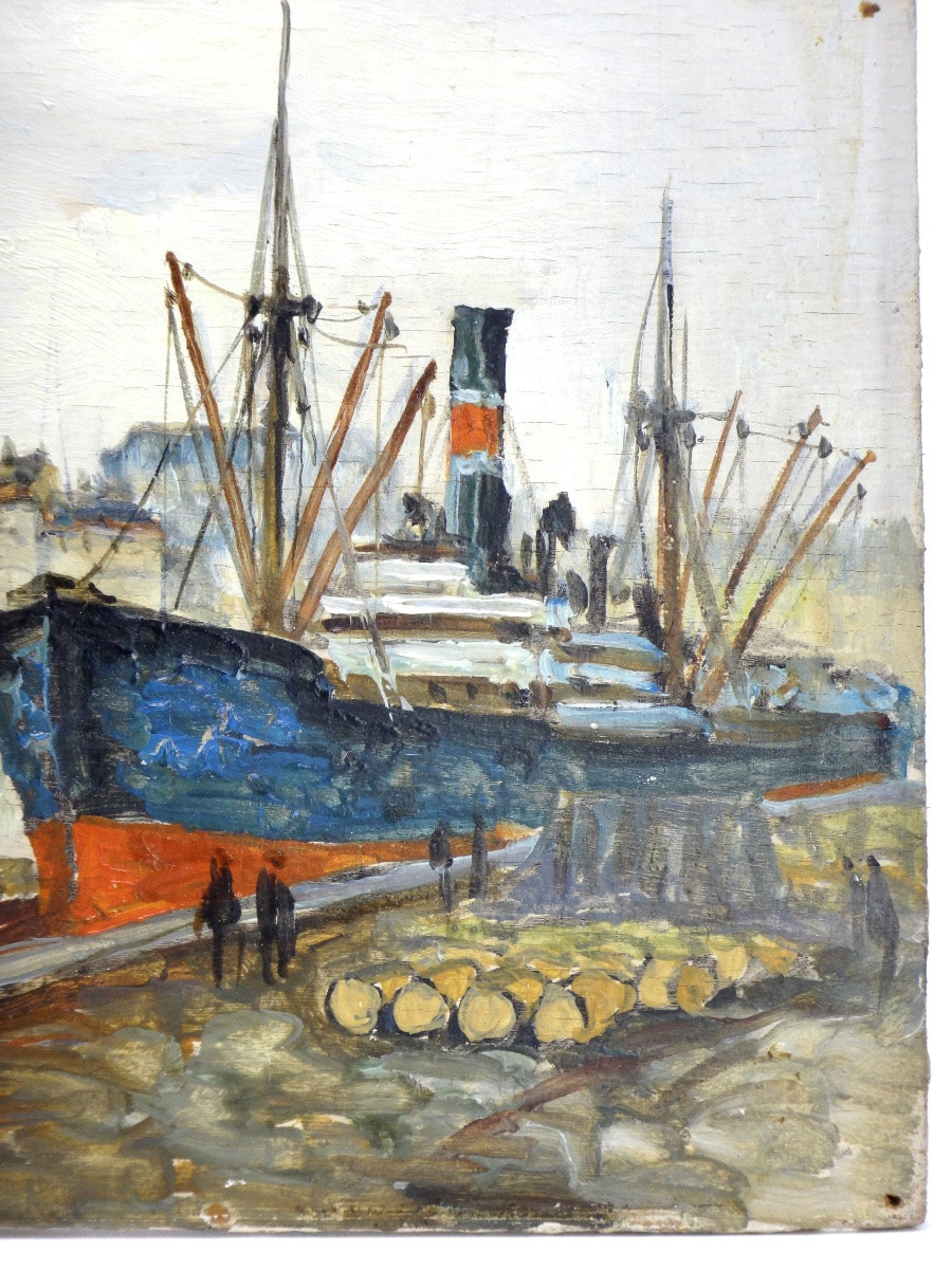 FRANK WILL (1900-1951) Huile sur bois " Le port de Rouen "-photo-4