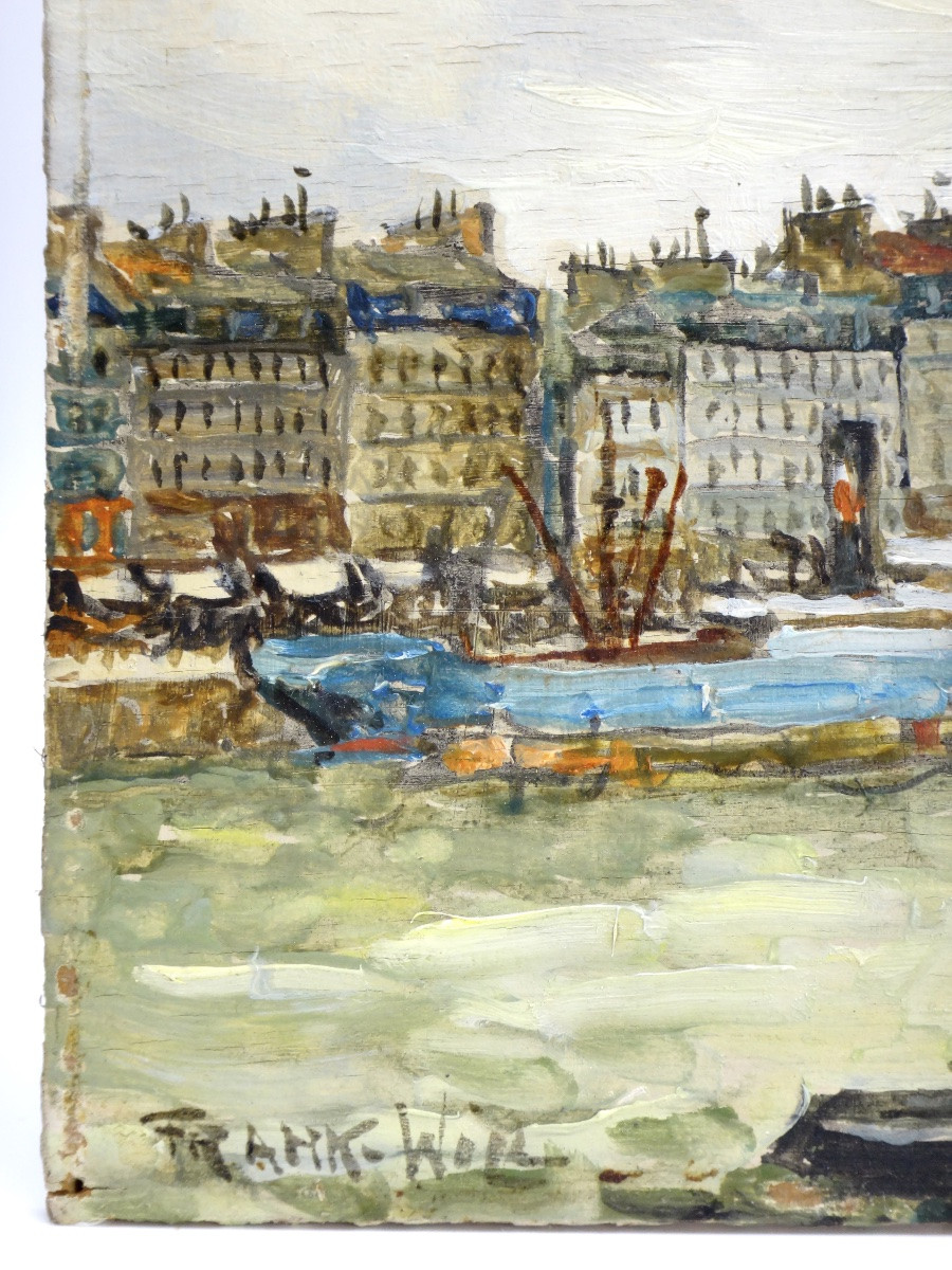 FRANK WILL (1900-1951) Huile sur bois " Le port de Rouen "-photo-4