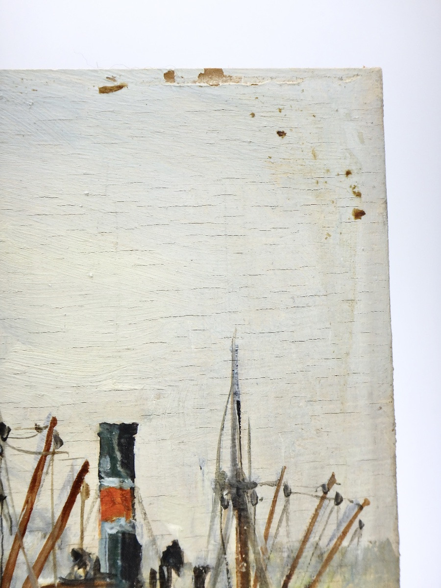 FRANK WILL (1900-1951) Huile sur bois " Le port de Rouen "-photo-6