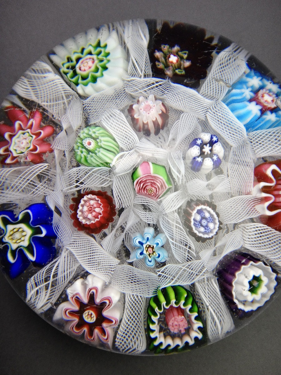 Clichy Sulfide Paperweight With Polychrome Twists And Candies 19th Century-photo-2
