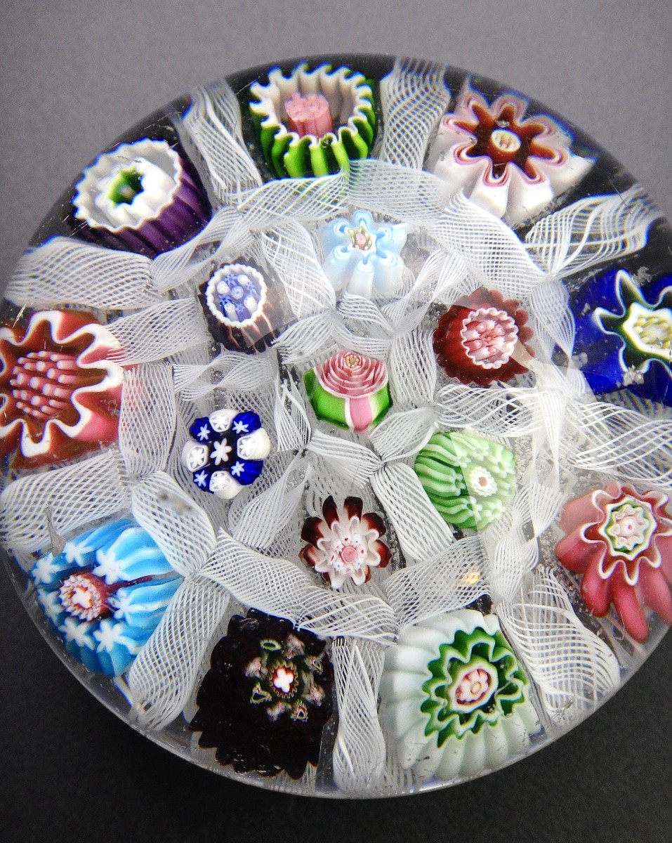 Clichy Sulfide Paperweight With Polychrome Twists And Candies 19th Century-photo-4
