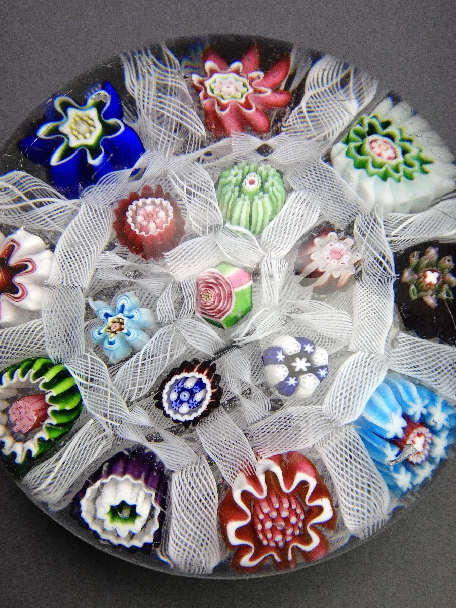 Clichy Sulfide Paperweight With Polychrome Twists And Candies 19th Century-photo-1
